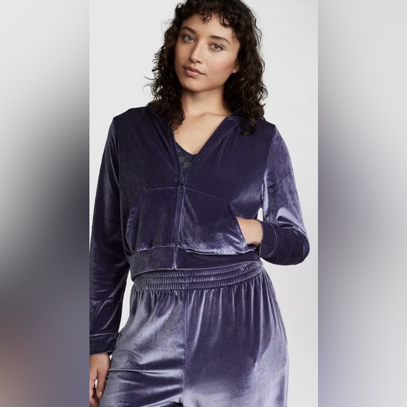 Victoria Secret Pink Bling Velour Shine Full-zip Crop Hoodie Midnight Navy Xl - Picture 1 of 9